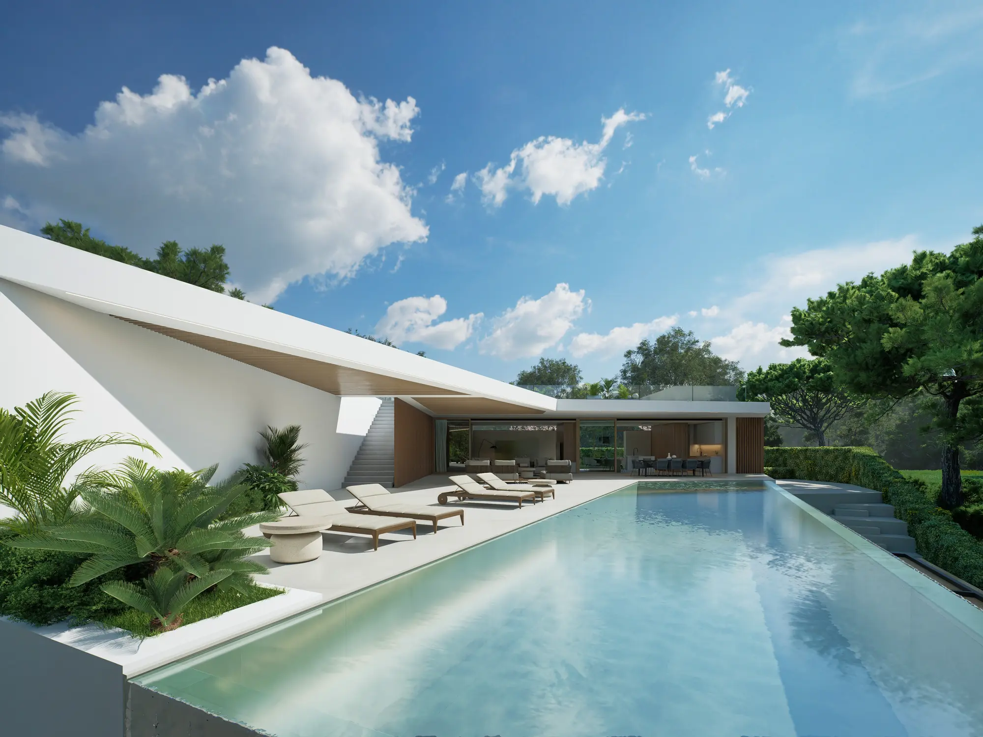 Piscina infinita de 19 metros da LUMEA, com a casa ao fundo (imagem ilustrativa)