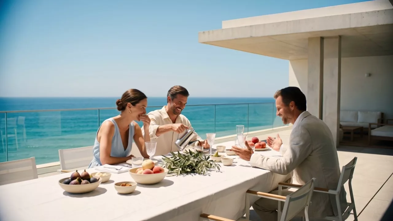Algarve: manhã sobre o mar, casa e jardim ao longo de um dia